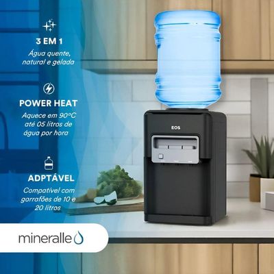 Bebedouro Agua Quente Natural E Gelada Eletrônico Preto Galão Mineralle EBE06QP 220V