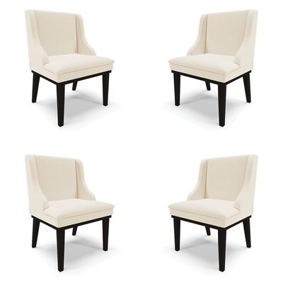 Kit 4 Cadeiras Decorativas Sala de Jantar Base Fixa de Madeira Firenze Linho Bege/Preto G19 - Gran Belo