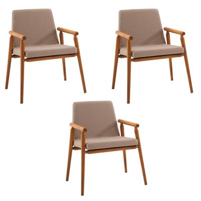 Kit 3 Cadeiras Decorativa Sala de Jantar Sidnei Linho Bege - Gran Belo