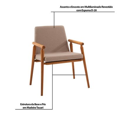 Kit 3 Cadeiras Decorativa Sala de Jantar Sidnei Linho Bege - Gran Belo