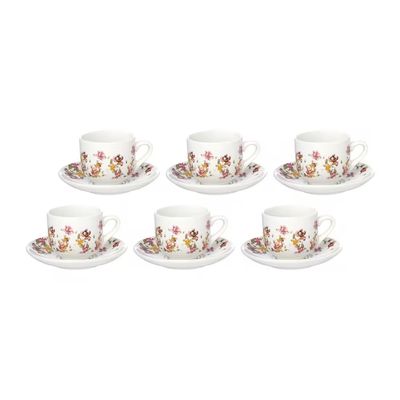 Jogo de Xícaras de Café Le Jardin em Porcelana com Pires 90ml 6 Peças HausKraft Estampado