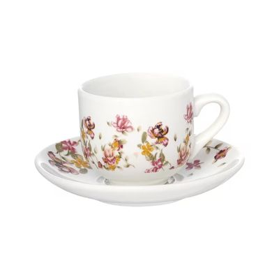 Jogo de Xícaras de Café Le Jardin em Porcelana com Pires 90ml 6 Peças HausKraft Estampado