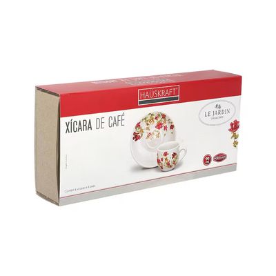 Jogo de Xícaras de Café Le Jardin em Porcelana com Pires 90ml 6 Peças HausKraft Estampado