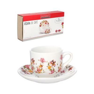 Jogo de Xícaras de Café Le Jardin em Porcelana com Pires 90ml 6 Peças HausKraft Estampado