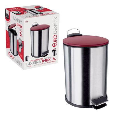 Lixeira com Pedal LIX2317-VM em Inox e PP 3L Euro Home Preto com Inox