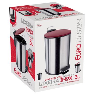 Lixeira com Pedal LIX2317-VM em Inox e PP 3L Euro Home Preto com Inox