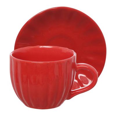 Jogo de Xícaras para Chá Bella com Pires Vermelho 150ml 4 Peças Hauskraft Vermelho