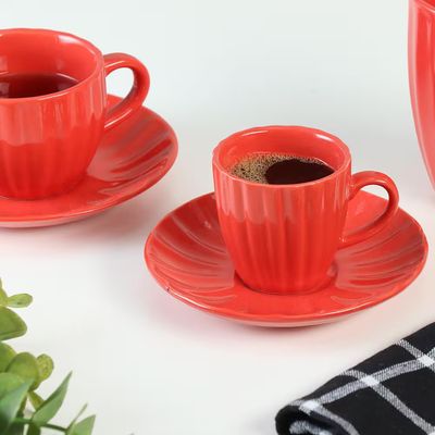 Jogo de Xícaras para Chá Bella com Pires Vermelho 150ml 4 Peças Hauskraft Vermelho