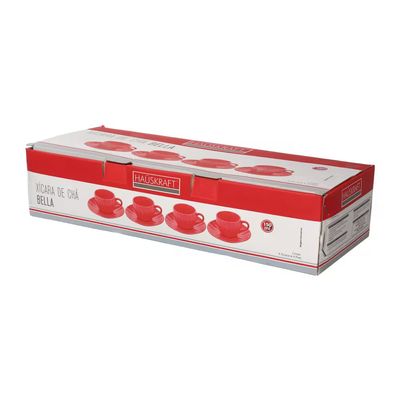 Jogo de Xícaras para Chá Bella com Pires Vermelho 150ml 4 Peças Hauskraft Vermelho