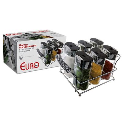 Porta Condimentos Oval 6 Peças Euro Home Inox com transparente