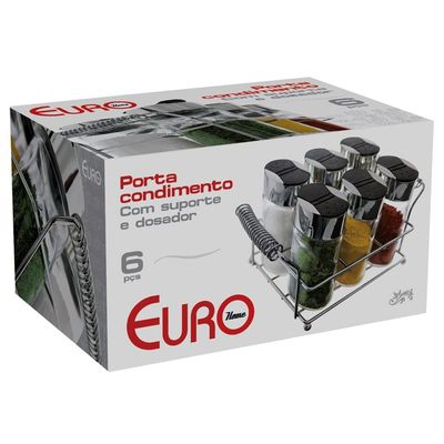 Porta Condimentos Oval 6 Peças Euro Home Inox com transparente