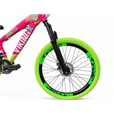 Bicicleta Aro 26 VikingX Tuff X25 21v Freio a Disco Rosa-verde