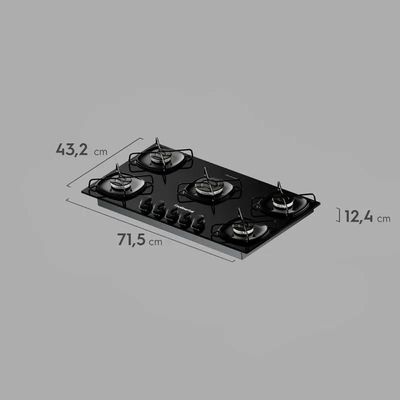 Cooktop 5 Bocas A Gás Continental Mesa De Vidro Preto Com Acendimento Automático KC5GR Bivolt