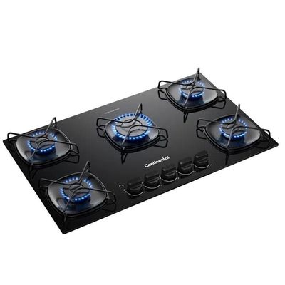 Cooktop 5 Bocas A Gás Continental Mesa De Vidro Preto Com Acendimento Automático KC5GR Bivolt