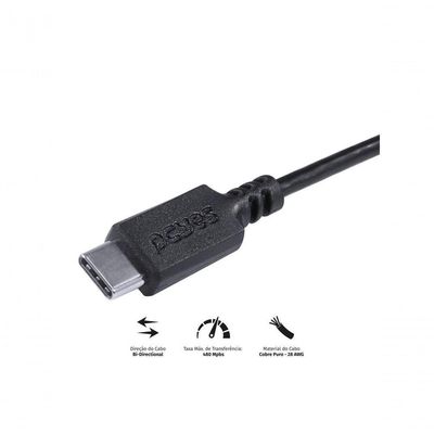 Cabo Para Impressora Usb Tipo C Para Usb B 2.0 1 Metro Preto - Pucbp-1