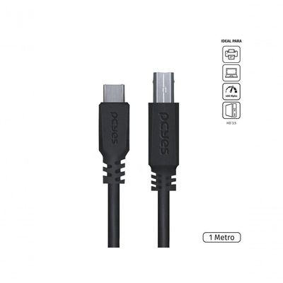 Cabo Para Impressora Usb Tipo C Para Usb B 2.0 1 Metro Preto - Pucbp-1