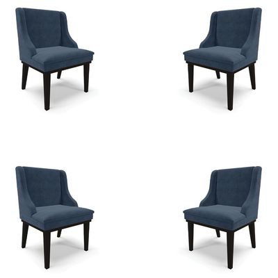 Kit 4 Cadeiras Decorativas Sala de Jantar Base Fixa de Madeira Firenze Suede Azul Marinho/Preto G19 - Gran Belo