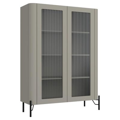Cristaleira Sala De Jantar 2 Portas Vidro Pés Industrial Preto Naim I03 Grigio - Lyam Decor
