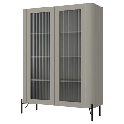 Cristaleira Sala De Jantar 2 Portas Vidro Pés Industrial Preto Naim I03 Grigio - Lyam Decor