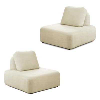 KIt 2 Poltronas Decorativas Santiago Sala de Estar Pés em Madeira Bouclê Off White G89 - Gran Belo