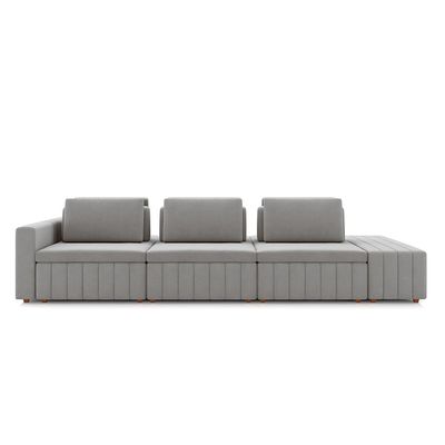 Sofá Ilha com Encosto e Almofadas Móveis Olimpo 395cm Modulado Veludo Cinza G45 - Gran Belo