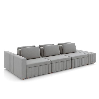Sofá Ilha com Encosto e Almofadas Móveis Olimpo 395cm Modulado Veludo Cinza G45 - Gran Belo
