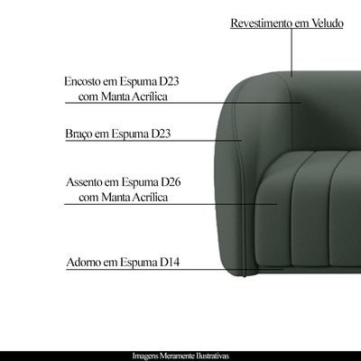 Sofá Decorativo Sala de Estar 292cm Adam 4 Lugares Veludo Cinza G45 - Gran Belo