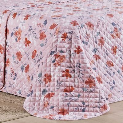 Kit Cobre Leito Colcha Belle Casal Padrão Estampado Dupla Face 400 Fios 3 Peças Floral Rosê