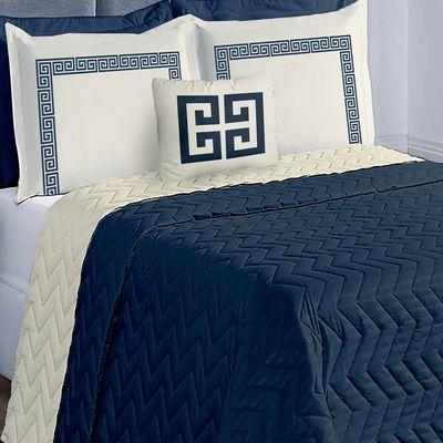 Kit Cobre Leito Casal Grecco Azul Marinho Casaborda 5 peças