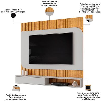 Painel Ripado TV 65 Pol com Bancada Suspensa 150cm Ezra D05 Cedro Bali - Lyam Decor