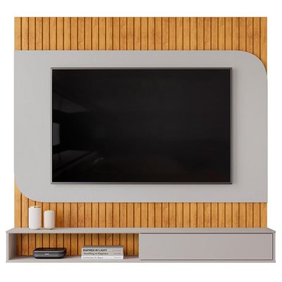 Painel Ripado TV 65 Pol com Bancada Suspensa 150cm Ezra D05 Cedro Bali - Lyam Decor