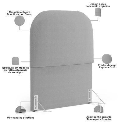Cabeceira Cama Box 100cm Orgânica Lanna W01 Bouclê Cinza - Lyam Decor