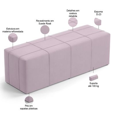 Kit Cabeceira Cama Box King 195cm com Calçadeira Roma W01 Suede Rosê - Lyam