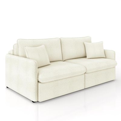 Sofá Reclinável e Retrátil Gandalf Bipartido 174cm Caixa Zero com Almofadas Bouclê Off White G33 - Gran Belo