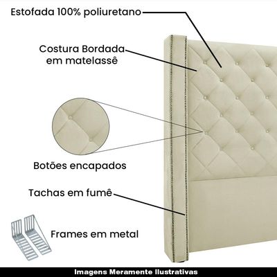 Cabeceira Decorativa Casal 1,64M Loewe Veludo Bege - Gran Belo
