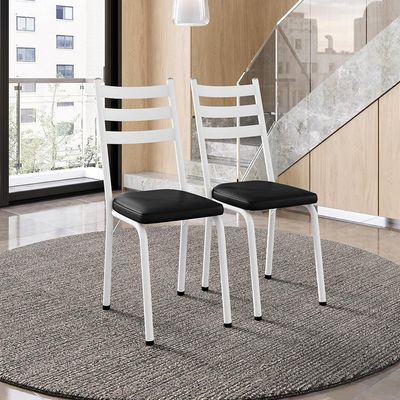 Conjunto com 2 Cadeiras New Revestimento Sintético Preto e Branco