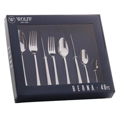 Faqueiro Berna 48 Peças Inox Wolff Jogo Talheres Mesa Posta Elegante Garfos Facas Colheres
