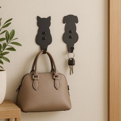 Kit 2 Ganchos de Parede 8cm Gato Cachorro Pendurador Bolsas Casacos Chaves Luft Masutti