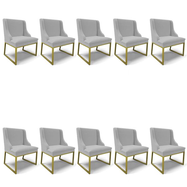 Cadeira Sala de Jantar Industrial Dourado kit 10 Liz Linho D03 - D'Rossi Cinza