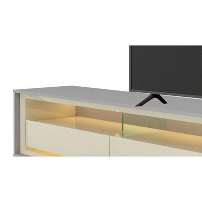Rack Para Tv 2.2 Retrô Com Led Requinte Cinza Com Off White - Gelius Móveis