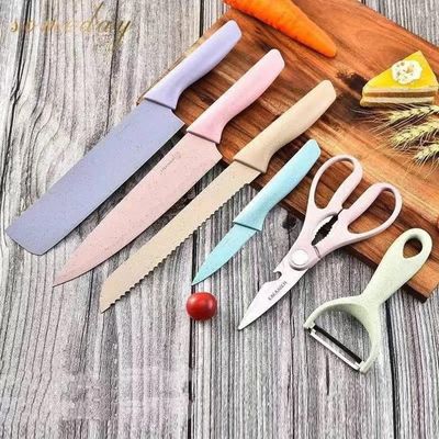 Kit Facas Faqueiro Conjunto Tesoura Descascador Gourmet Completo Aço Inox Coloridas 6 Peças Completo
