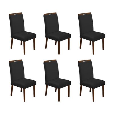 Kit 6 Cadeiras De Jantar Madeira Maciça Mel Premium Heloísa Veludo Preto - Cor: Preto