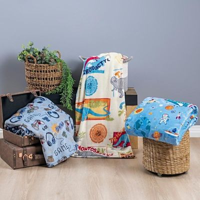 Manta Flannel Estampada Infantil Bouti Kids Solteiro - Dino - Acabamento Refinado