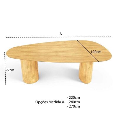 Mesa De Jantar Orgânica Breeze 2,70 X 1,20m 10 Lugares Lâmina Natural De Madeira Damasco