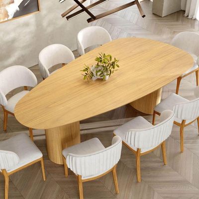 Mesa De Jantar Orgânica Breeze 2,70 X 1,20m 10 Lugares Lâmina Natural De Madeira Damasco