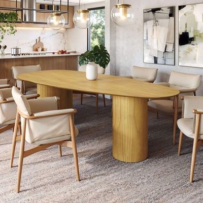 Mesa De Jantar Orgânica Breeze 2,70 X 1,20m 10 Lugares Lâmina Natural De Madeira Damasco