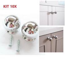 Kit 10 Puxador Moveis Redondo Prata Luxo Gaveta Armario Ponto Bola Furo Unico Parafuso