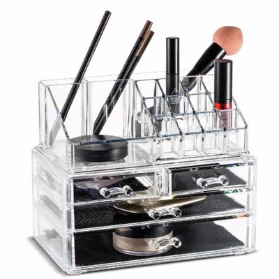 Porta Cosmeticos Maquiagem Organizador 4 Gavetas Espelho Acrilico Batom Pincel