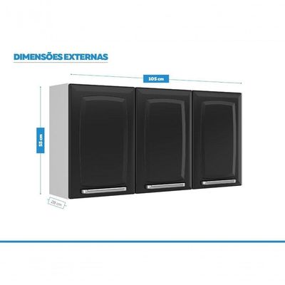 Armário Aéreo Cozinhas Itatiaia Luce - 3 Portas - Preto