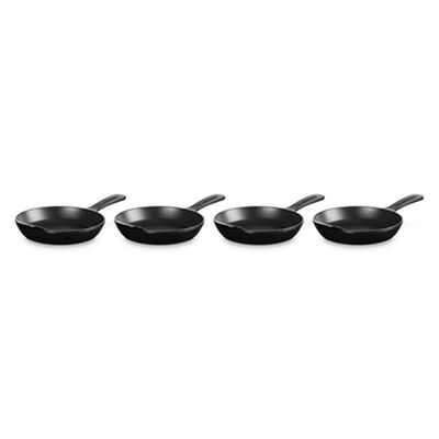 CONJUNTO 4 MINI SKILLET LE CREUSET GOURMAND 16CM EM FERRO FUNDIDO BLACK MATTE 20505160000425
